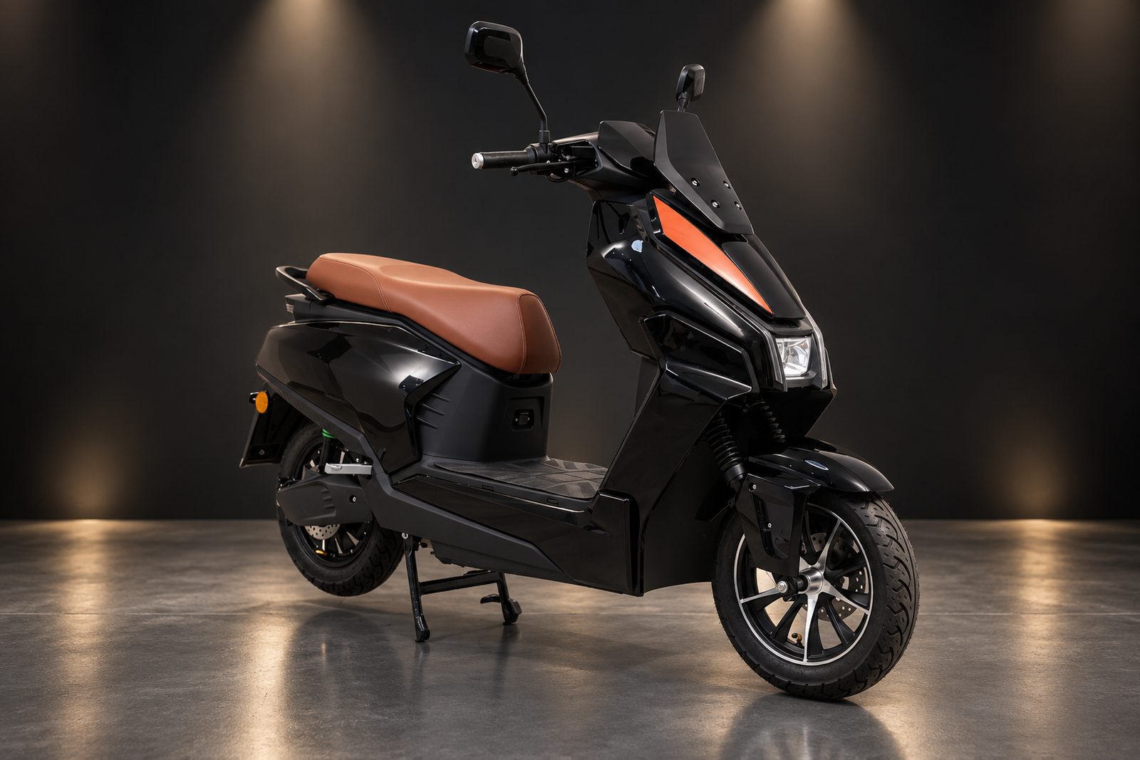 A BNWIE electric scooter in black, seen from the front three-quarter