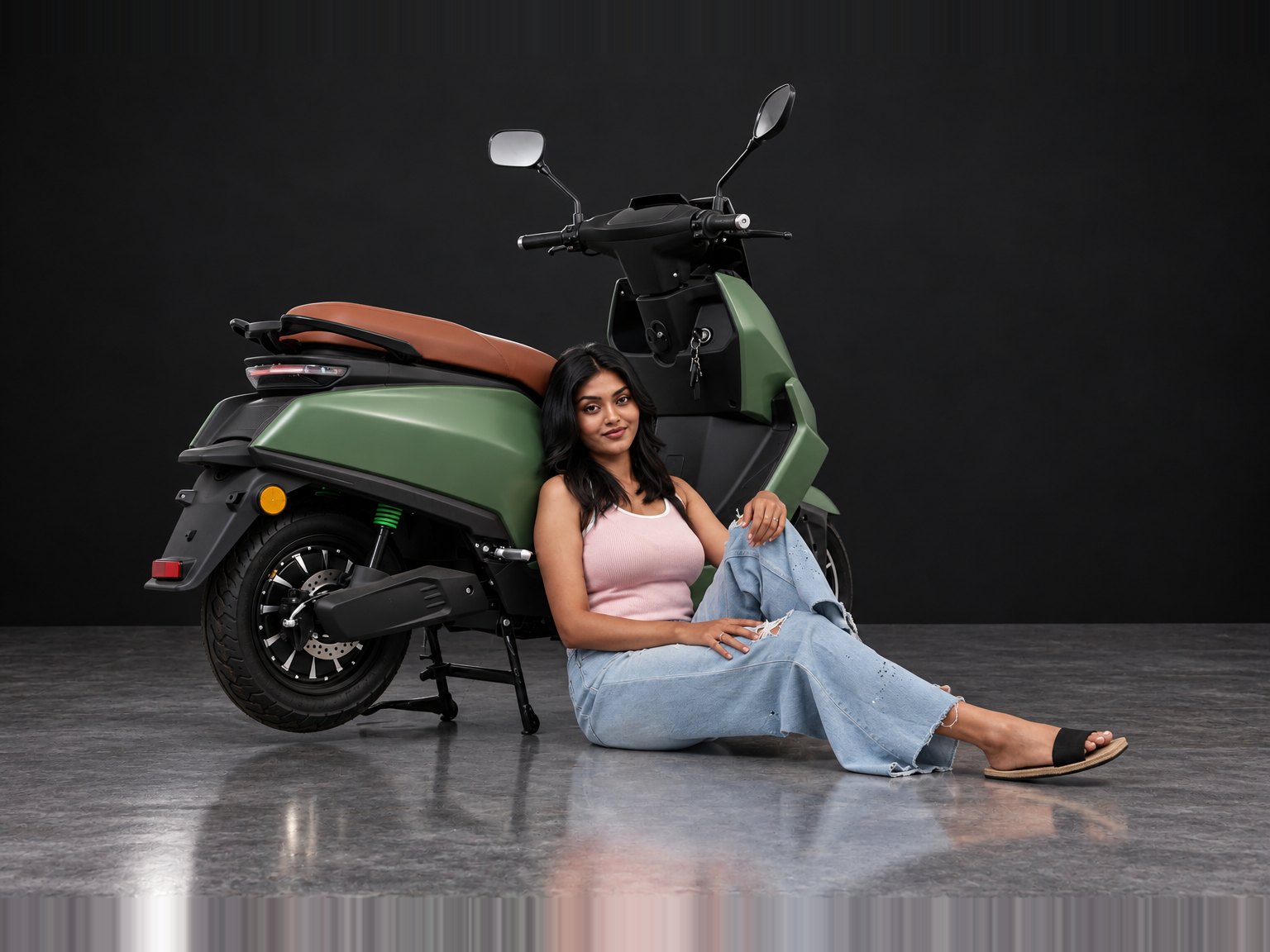 M3 in Green, rear three-quarter view with rider
