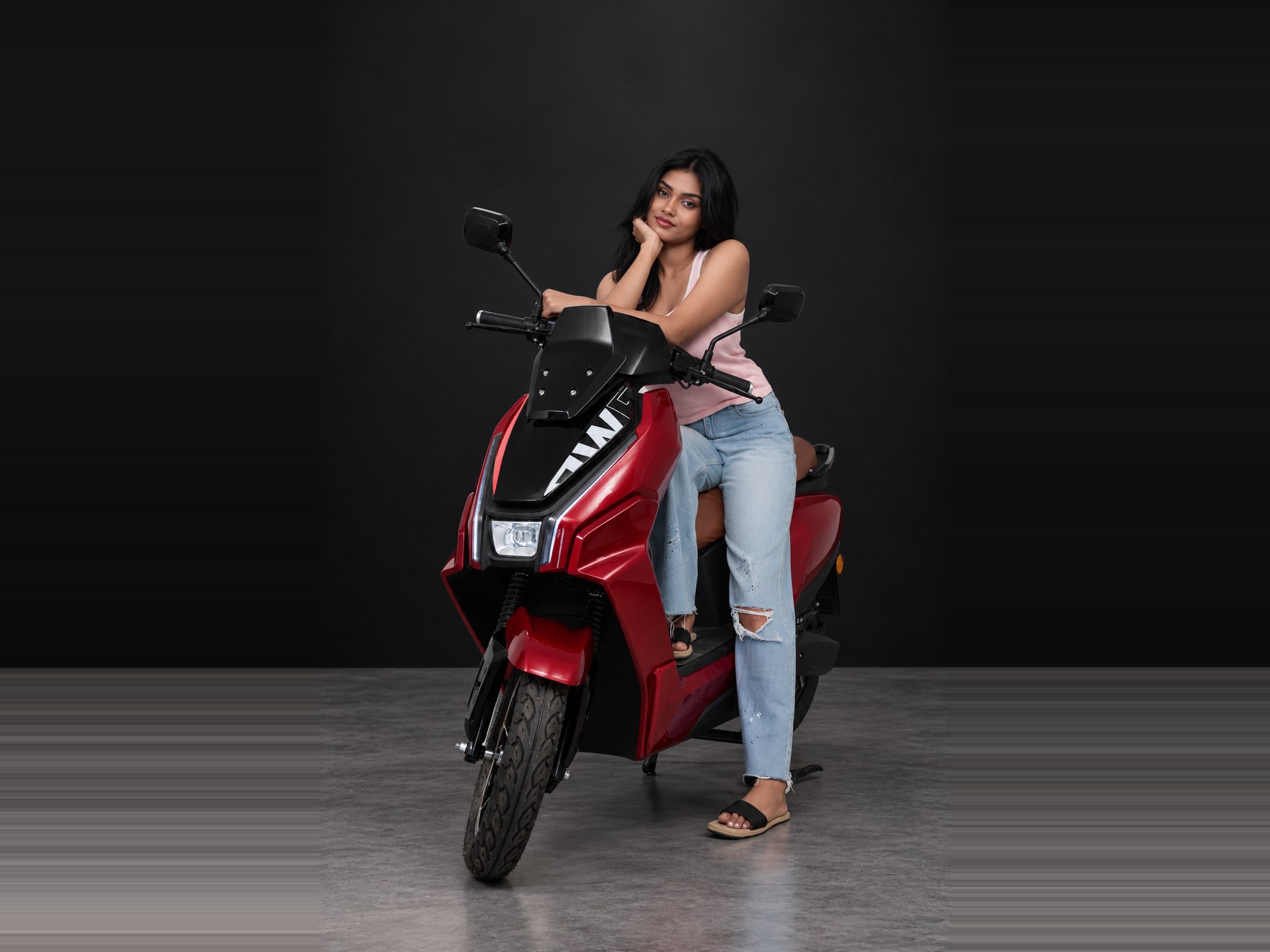 M3 in Red, angled view with rider