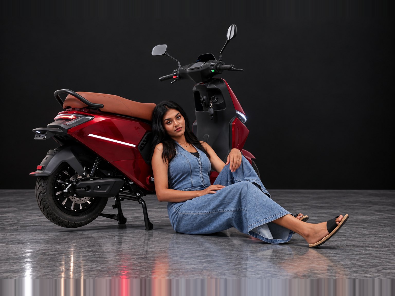M2 in Red, rear three-quarter view with rider