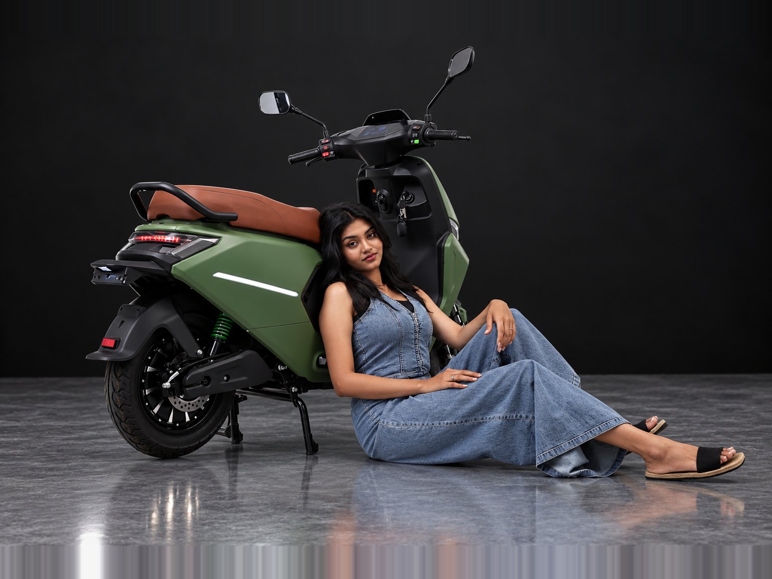 M2 in Green, rear three-quarter view with rider