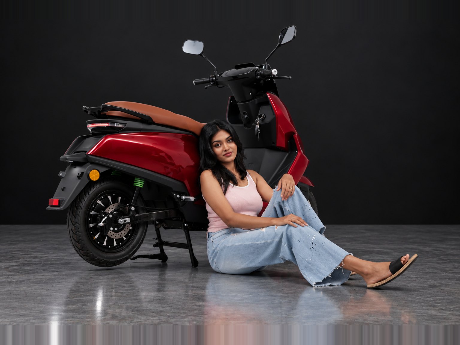 M3 in Red, rear three-quarter view with rider